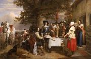 Charles landseer,R.A. Oil on canvas painting of Charles I holding a council of war at Edgecote on the day before the Battle of Edgehill Spain oil painting artist